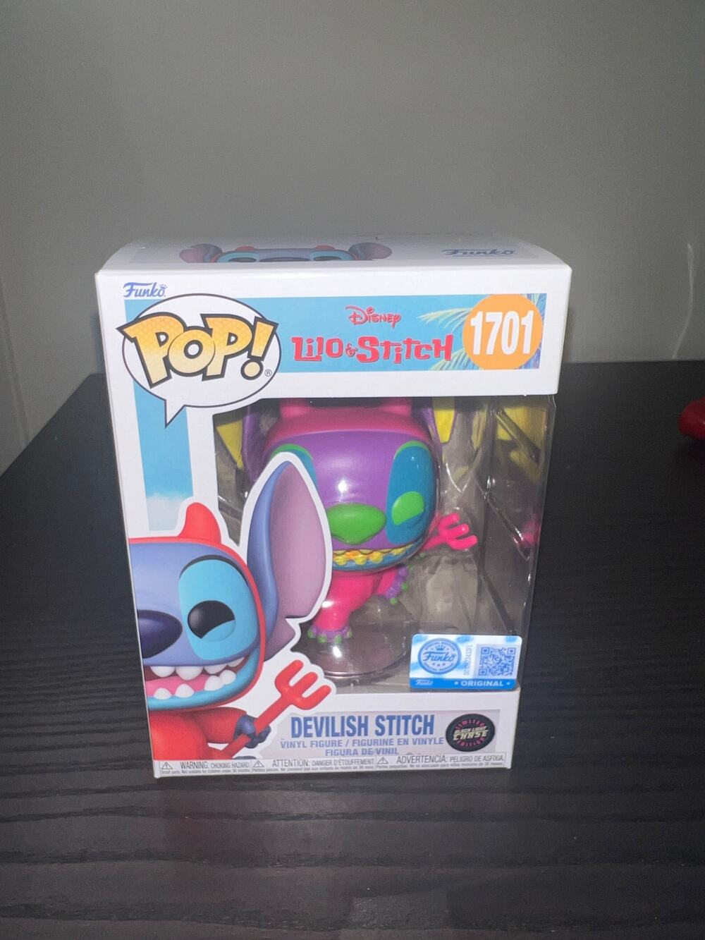 LIMITED EDITION BLACKLIGHT CHASE Devilish Stitch Funko Pop #1701 Disney Movies